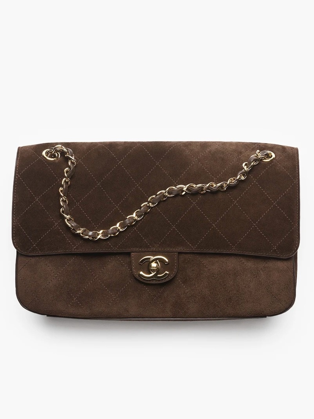 Chanel Maxi Flap Suede Calfskin & Gold-Tone Metal
Dark Brown